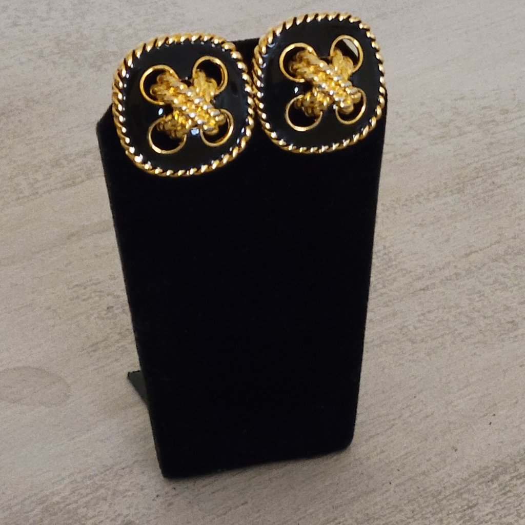 M Jent Black Enamel Clip-On Earrings